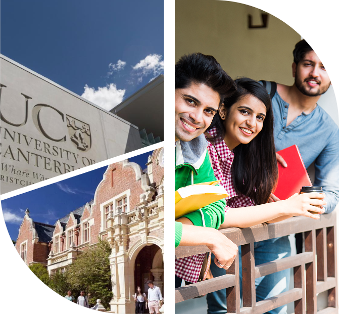 Collage of the University of Canterbury campus and students